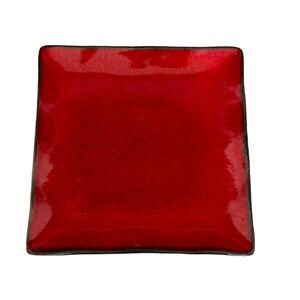 Ceramic Marbled Trinket Key Tray 8” x 8” Plate High Gloss Lacquered Specked Red